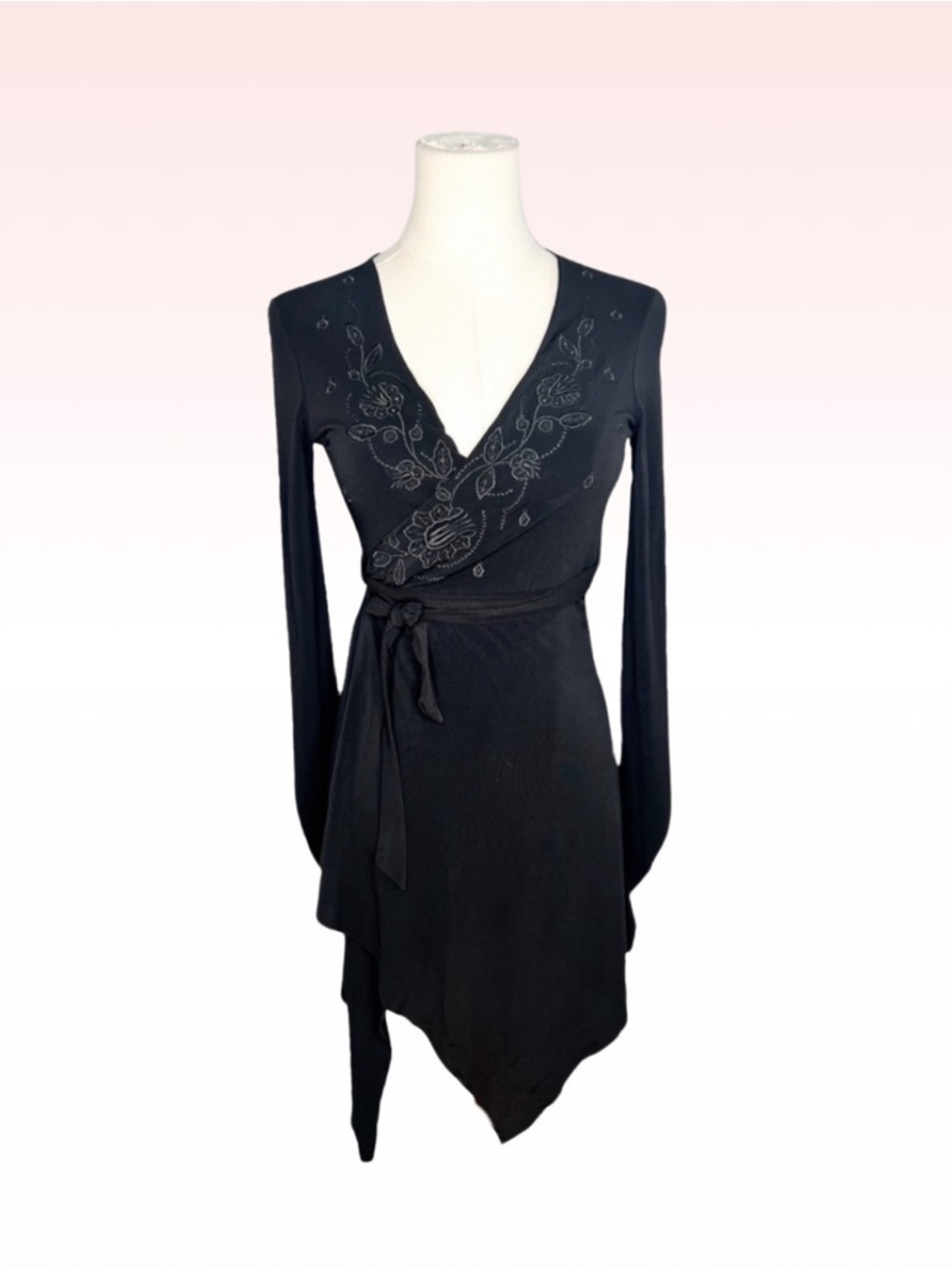 E&L by E LOCO Paris Vintage Black Embroidered Crystal Fairy Dress (Sz S)